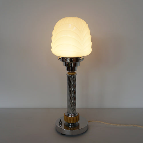 Art Deco Table Lamp. Spiralled Chrome Glass Globe Shade - 1930s lighting - Jeroen Markies Art Deco