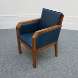 Vintage Blue Leather and Walnut Art Deco Armchair - Jeroen Markies Art Deco