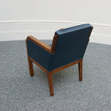 Vintage Blue Leather and Walnut Art Deco Armchair - Jeroen Markies Art Deco