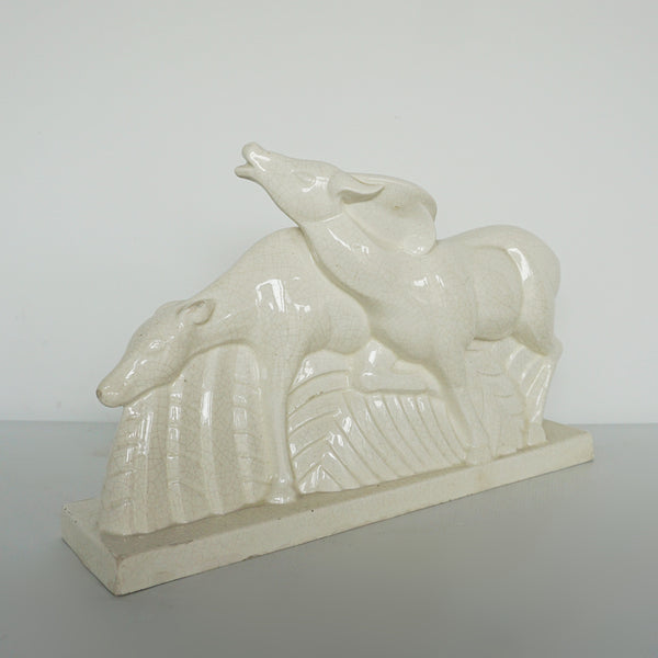 Deer & DoeCharles Lemanceau, french art deco sculpture nature earthenware - Jeroen Markies Art Deco