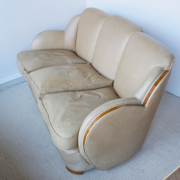 Art Deco Cloud Sofa by Harry & Lou Epstein with Vintage Upholstery and Burr Walnut Banding - Jeroen Markies Art Deco