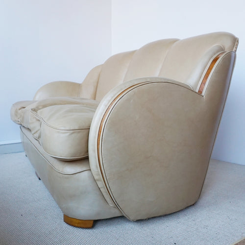 Art Deco Cloud Sofa by Harry & Lou Epstein with Vintage Upholstery and Burr Walnut Banding - Jeroen Markies Art Deco