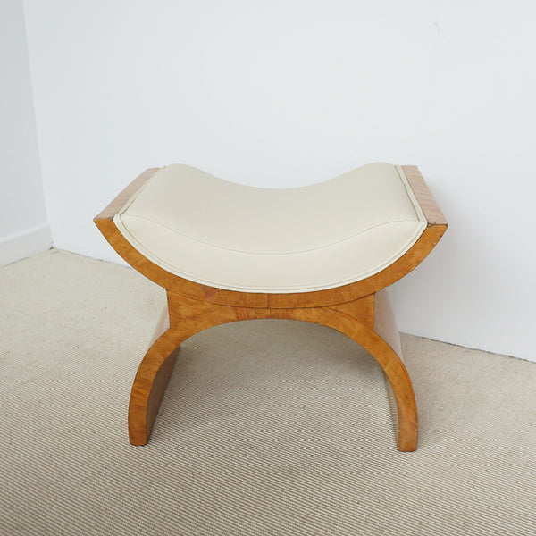 Vintage Art Deco Leather and Birdseye Maple Footstool by Harry & Lou Epstein - Jeroen Markies Art Deco