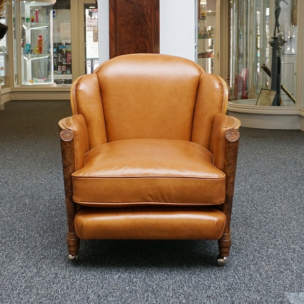 Art Deco Lounge Suite Sofa and Chars in walnut and brown leather - Jeroen Markies Art Deco