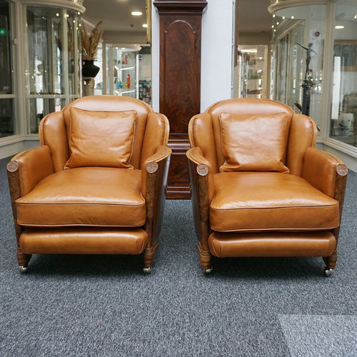Art Deco Lounge Suite Sofa and Chars in walnut and brown leather - Jeroen Markies Art Deco