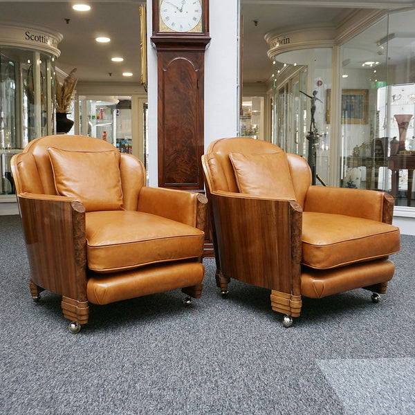 Art Deco Lounge Suite Sofa and Chars in walnut and brown leather - Jeroen Markies Art Deco