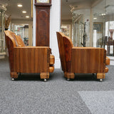 Art Deco Lounge Suite Sofa and Chars in walnut and brown leather - Jeroen Markies Art Deco