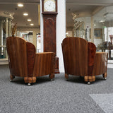 Art Deco Lounge Suite Sofa and Chars in walnut and brown leather - Jeroen Markies Art Deco