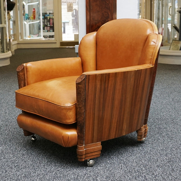 Art Deco Lounge Suite Sofa and Chars in walnut and brown leather - Jeroen Markies Art Deco