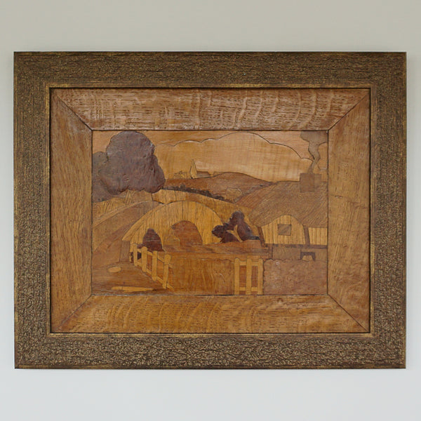  English Inlaid Wood Panel English Countryside Scene - Jeroen Markies Art Deco