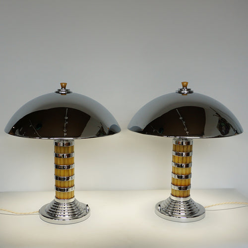 Art Deco Dome Lamps Chrome and Bakelite 1930s Lighting - Jeroen Markies Art Deco 