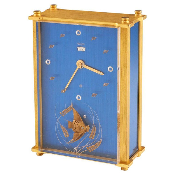 Mid-Century Jaeger Musical Alarm Clock with Gilt inset fish and wave numerals - Jeroen Markies Art Deco