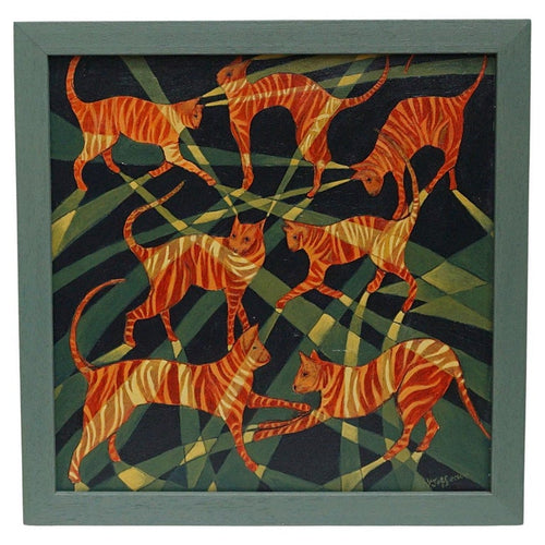 'Ginger Cats', A contemporary oil on canvas painting by Vera Jefferson depicting striped cats - Jeroen Markies Art Deco
