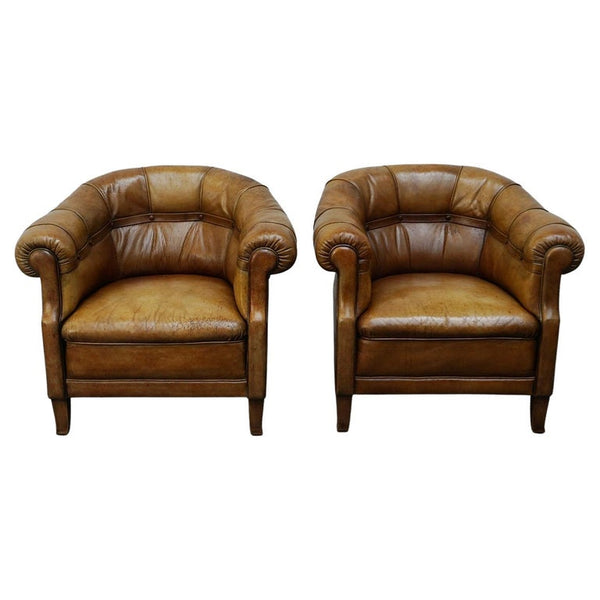 Vintage French Art Deco Club Chairs with Original leather upholstery - Jeroen Markies Art Deco