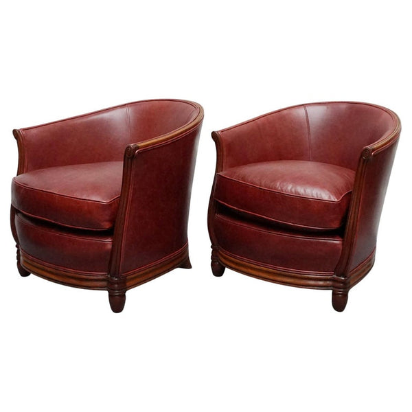 Pair of Vintage Red Leather Upholstered Art Deco Club Chairs - Jeroen Markies Art Deco 