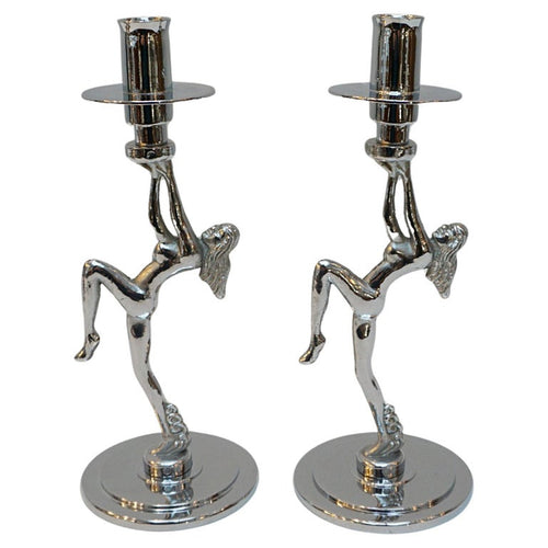 A Pair of Chromed figural Art Deco style candlesticks - Jeroen Markies Art Deco