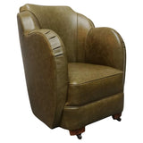 Olive Green side chair, leather 1930's cloud chair - Jeroen Markies Art Deco