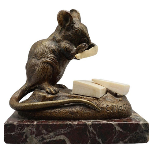 Masson Mouse with Cheese Bronze with Marble Base - Jeroen Markies Art Deco