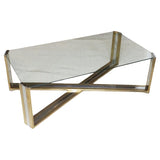 A Mid-Century coffee table designed by Romeo Rega. Brass and chrome X-frame base with inset glass top - Jereon Markies Art Deco