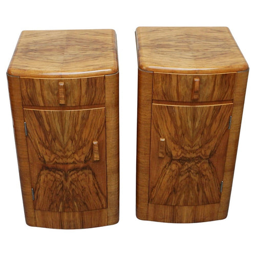 Art Deco Burr and figured walnut bedside cabinets original 1930's - Jeroen Markies Art deco