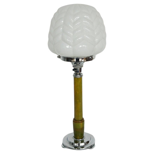 Art Deco Marbled Green Bakelite Stem with Chromed metal and white glass shade - Jeroen Markies Art Deco