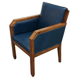 Vintage Blue Leather and Walnut Art Deco Armchair - Jeroen Markies Art Deco