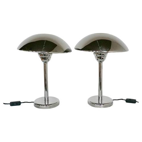 Pair of Table Lamps French Art Deco 1930 Lighting - Jeroen Markies Art Deco - Silver Chrome Dome Lamps 