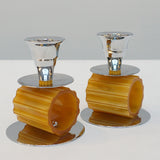 A pair of Art Deco style candlesticks. Amber bakelite, chrome. Jeroen Markies Art Deco