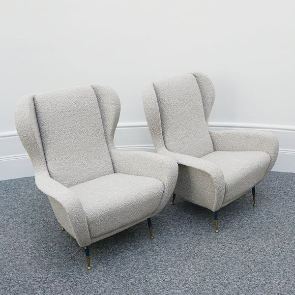 Vintage Italian Mid-Century Modern Lounge Chairs Re-Upholstered in grey Bouclé Circa 1950 - Jeroen Markies Art Deco