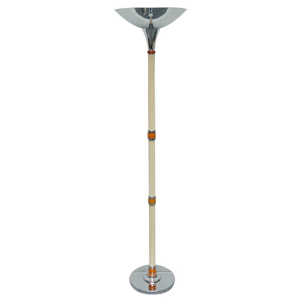 Art Deco Style Chromed Metal and Bakelite Uplighter Floor Lamp Yellow and Orange Light - Jeroen Markies Art Deco