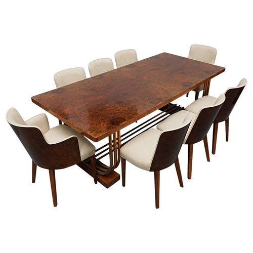 Vintage Art Deco 8 Seater Dining table and chairs Walnut and Copper - Jeroen Markies Art Deco