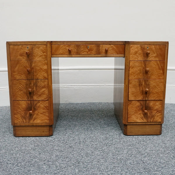 Original Art Deco Walnut and Leather English Writing Desk Circa 1935 - Jeroen Markies Art Deco