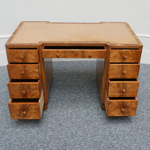 Original Art Deco Walnut and Leather English Writing Desk Circa 1935 - Jeroen Markies Art Deco