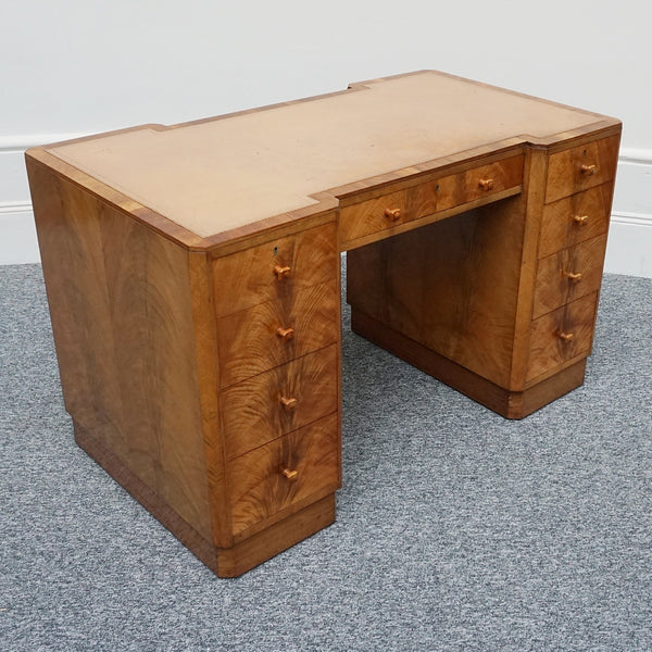 Original Art Deco Walnut and Leather English Writing Desk Circa 1935 - Jeroen Markies Art Deco