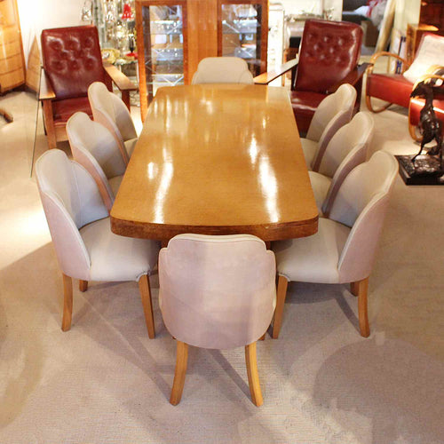 Art Deco dining table and 8 chairs in birds eye maple at Jeroen Markies