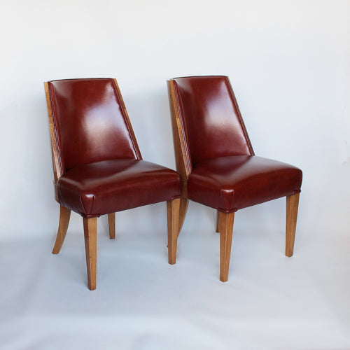 Art Deco chairs in walnut and leather circa 1930 at Jeroen Markies