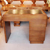 Art deco writing desk by Hamptons of London in burr walnut with leather top at Jeroen Markies 