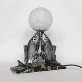 French Art Deco table lamp with two fish at Jeroen Markies Art Deco