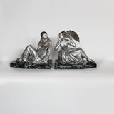 Art Deco cold painted spelter Pierrot and Columbine bookends at Jeroen Markies