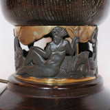 Art Deco uplighter table lamp with bronze neptune and mermaids at Jeroen Markies
