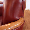 Art Deco tub chairs with fruit wood arms upholstered in chestnut leather at Jeroen Markies