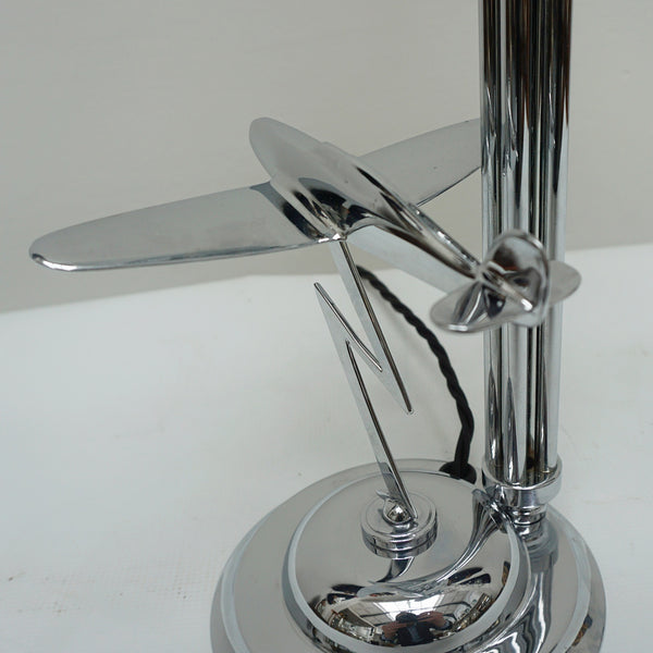Art Deco Aviation Chromed Metal Table Light with Mounted Aeroplane - Jeroen Markies Art Deco
