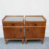 Pair of Bedside Tables. Walnut veneer with black glass - Jeroen Markies Art Deco