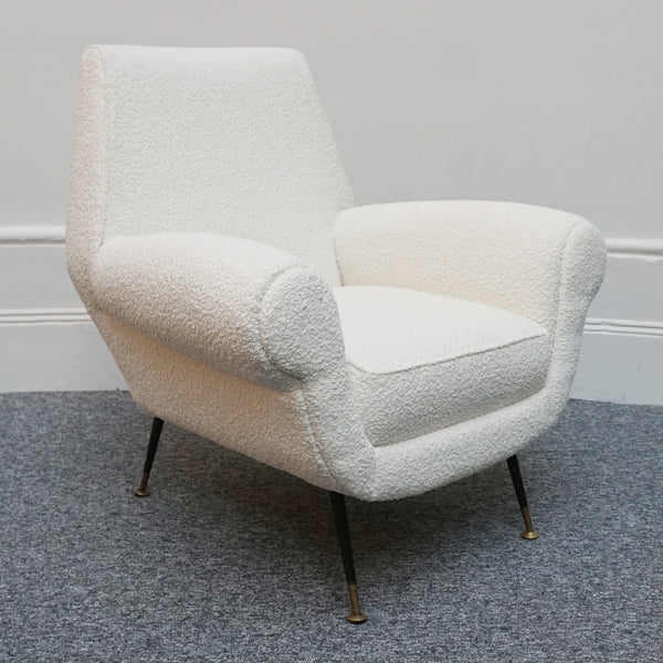 Mid-Century Modern Italian Lounge Chairs-White Boucle Upholstery-Gigi Raddice- Minotti - Jeroen Markies Art Deco