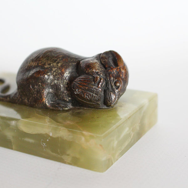 L Carvin mouse with nut 20thC bronze sculpture at Jeroen Markies