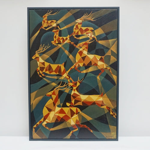 'Deers In Sunlight'. An Art Deco Style Contemporary painting by Vera Jefferson - Jeroen Markies Art Deco