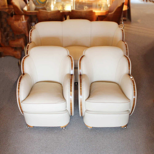 Epstein Art Deco three piece cloud suite sofa and two armchairs circa 1930 at Jeroen Markies