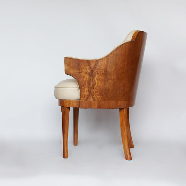 Epstein Art Deco walnut and leather armchairs circa 1930