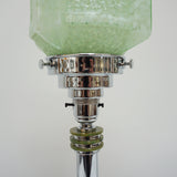 A Pair of Table Lamps - Green glass cubic shade - chromed metal stem with mottled green bakelite - Jeroen Markies Art Deco