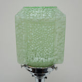 A Pair of Table Lamps - Green glass cubic shade - chromed metal stem with mottled green bakelite - Jeroen Markies Art Deco